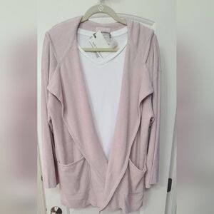 Barefoot Dreams Pink Open Front Hooded Cardigan